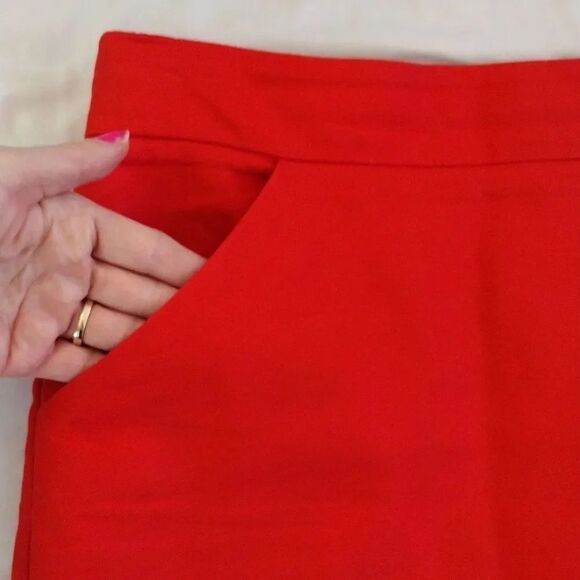 J. Crew Factory The Pencil Skirt Red Orange Cotton Skirt with Pockets Size 8 - Picture 4 of 16